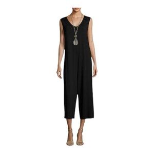Eileen Fisher Cropped Sleeveless Black Jumpsuit Wide Leg Style Size XS